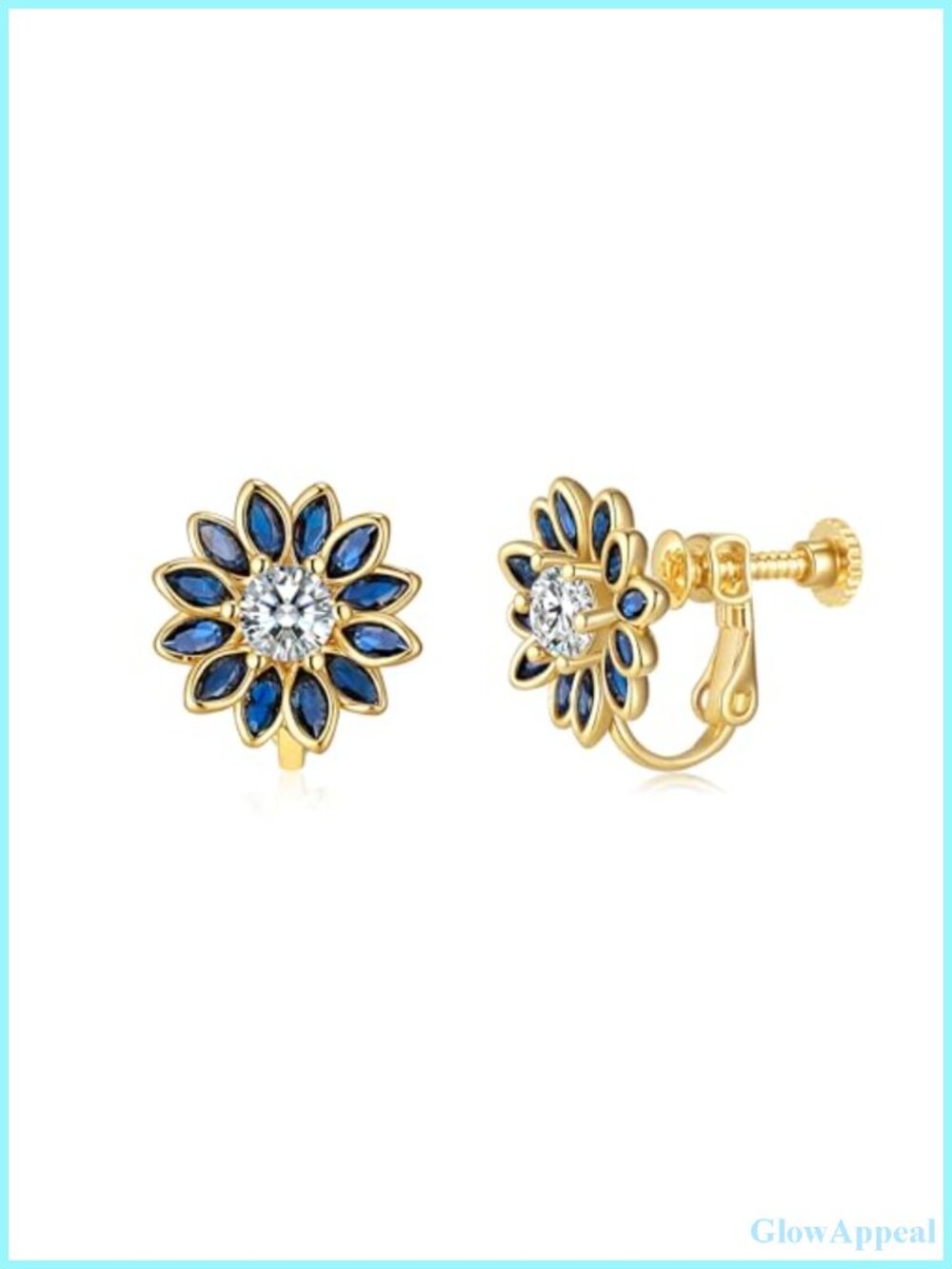 Austrian Crystal Flower Clip On Earrings 14K Gold Plated Hypoallergenic Non